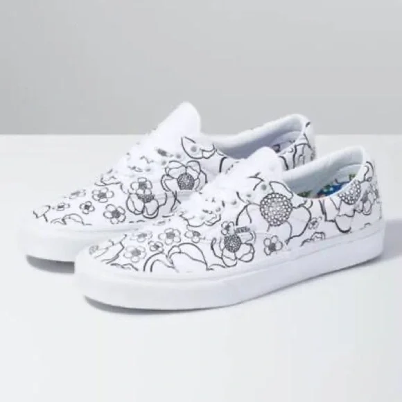 Vans White and Black Floral Sneakers - Picture 2 of 13